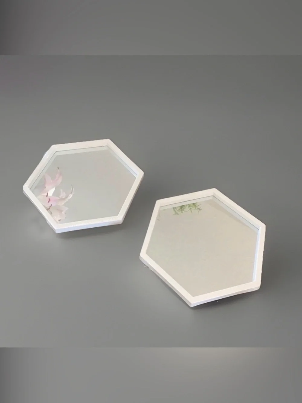 Hexagon Design Wall Mirror Set 2pcs ~ White Framed  ~New~